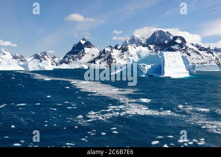 Drygalski Fjord, schwimmende Eisberge, Südgeorgien, Südgeorgien und die Sandwichinseln, Antarktis, Polarregionen Stockfoto