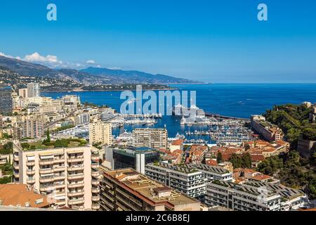 Panoramablick auf Monte Carlo in einem Sommertag, Monaco Stockfoto