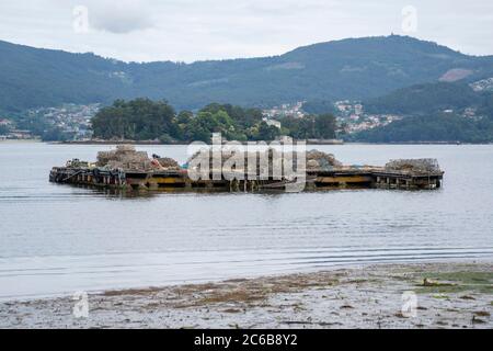 Hummer und Krabbenfallen auf einem Dock in Redondela, Pontevedra, Galicien, Spanien, Europa Stockfoto