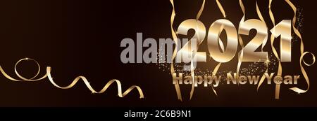 Frohes neues Jahr 2021 - Neujahr strahlender Hintergrund mit Goldzahlen und Glitzer. Bokeh-Hintergrund. Sterne. Stockfoto