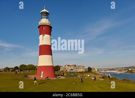 Ein historisches Denkmal an einem historischen Ort, Smeaton's Tower, auf Plymouth Hoe, in der Stadt Plymouth, Devon, England, Großbritannien, Europa Stockfoto