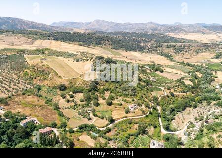 Andalusische Landschaft von der Stadt Ronda, Provinz Málaga, Andalusien, Spanien, Europa aus gesehen Stockfoto