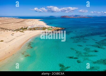 Parque Natural de Corralejo, Strand und Resort in der Nähe von Corralejo, Fuerteventura, Kanarische Inseln, Spanien, Atlantik, Europa Stockfoto