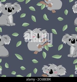 Nahtloses Muster niedlichen australischen flachen Stil Koala, Kinder Illustration, Druck für T-Shirt und Notizblock Stockfoto