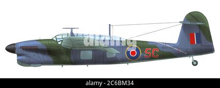 Fairey Barracuda Mk II (5C) von der 829 Naval Air Squadron FAA, die von HMS siegreich abhob und das Schlachtschiff Tirpitzon, April 1944 Angriff Stockfoto