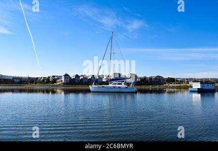 Boote auf einer Lagune. Stockfoto