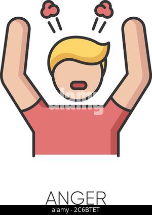 RGB-Farbsymbol „Anger“. Negative Emotionen, schlechte Laune. Emotionales Stressmanagement, Problem der Wut-Kontrolle. Aggressives Verhalten. Wütende Person isoliert vect Stock Vektor