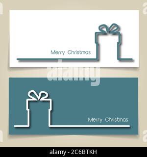 Weihnachtsbanner in Turquiose und Weiß, mit einfachen durchgehenden Linien und Schlagschatten, die ein Weihnachtsgeschenk schaffen. EPS10-Vektorformat Stock Vektor
