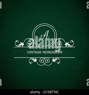 Monogramm des Buchstaben A, im Retro-floralen Stil auf grünem Kreidetafel Hintergrund. EPS10-Vektorformat Stock Vektor