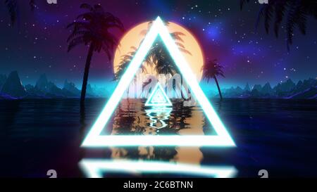 Retro futuristische Synthwave Landschaft nahtlose Schleife. VJ 80er Jahre stilisierte Animation Stockfoto
