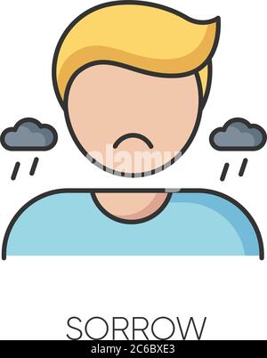 Symbol für die RGB-Farbe „Sorrow“. Negative Emotionen, schlechtes Gefühl. Traurigkeit, Trauer und Depression. Emotionaler Stress, Problem. Traurige, verärgerte Person isoliert vecto Stock Vektor