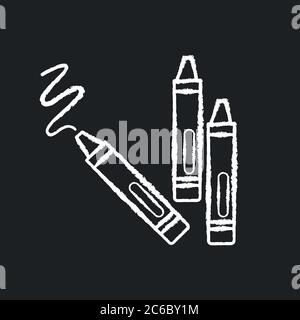 Kreide Kreide weißes Symbol auf schwarzem Hintergrund. Wachsstifte zum Zeichnen. Kinder Kreativität und Feinmotorik Entwicklung Spielzeug. Farberkennung. Stock Vektor
