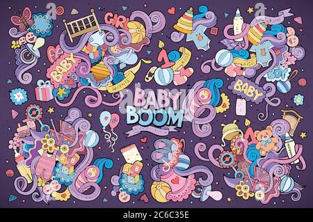 Bunte Vektor Hand gezeichnete Doodle Cartoon Satz von Objekten Stock Vektor