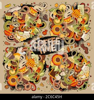 Bunte Vektor Hand gezeichnete Doodle Cartoon Set von Tee und Kaffee Stock Vektor