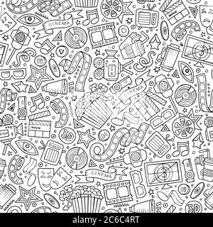 Cartoon niedlich Hand gezeichnet Cinema nahtlose Muster Stock Vektor
