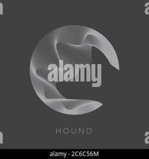 Abstarct Vektor Hundeschild, Emblem oder Logo Vorlage. Silhouette Mit Hound Head. Negative Raumanbildung in Linienkreis. Stock Vektor