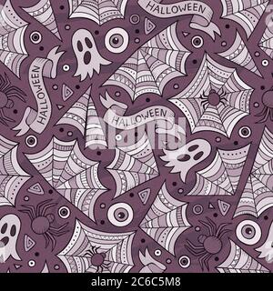Cartoon niedliche Hand gezeichnet Halloween nahtlose Muster Stock Vektor