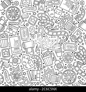 Cartoon niedlich Hand gezeichnet Cinema nahtlose Muster Stock Vektor