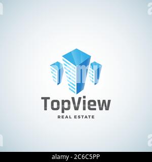 Draufsicht Immobilien Abstrakt Vektor-Label, Emblem oder Logo-Vorlage. Wolkenkratzer Silhouette. Stock Vektor