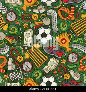 Cartoon Hand gezeichnet Fußball nahtlose Muster Stock Vektor