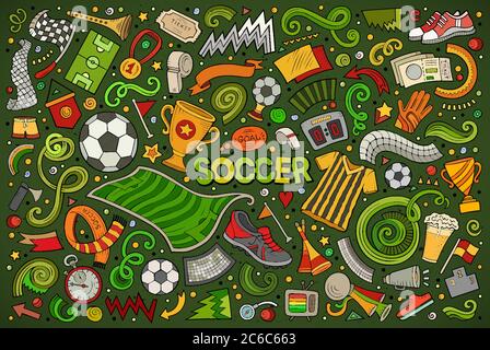 Vektor doodles Cartoon Satz von Fußball-Objekte Stock Vektor