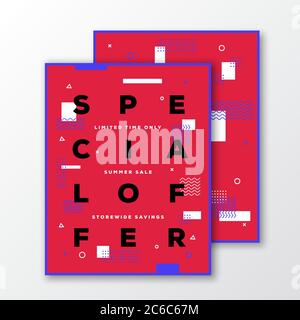 Sonderangebot Poster, Karte oder Flyer Vorlage. Moderne abstrakte Flat Swiss Style Hintergrund mit dekorativen Streifen, Zig-Zags und minimalistisch Stock Vektor