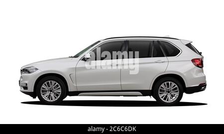 Weißes SUV. Weißer SUV auf weißem Hintergrund. Stockfoto