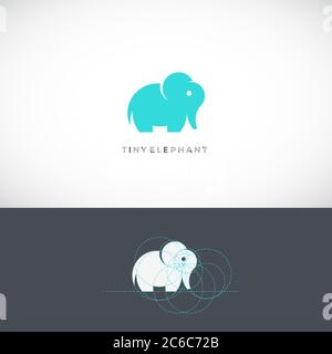 Tiny Elephant Abstract Vektor Logo Vorlage, Zeichen oder Symbol. Gezeichnet mit Hilfe des Goldenen Schnittes. Stock Vektor