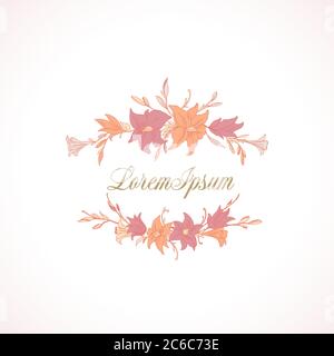 Lilien Abstrakter Vektor Dekorative Illustration. Handgezeichneter Blumenrahmen mit Retro Typografie und klassischem Hintergrund. Stock Vektor