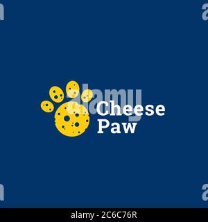 Cheese Paw Abstract Vektor-Zeichen, Emblem oder Logo-Vorlage. Runde Silhouette Mit Niedlichem Fußabdruck. Stock Vektor
