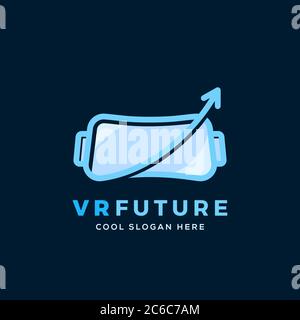 Virtual Reality Future Abstract Vektor-Zeichen, Symbol oder Logo-Vorlage mit Typografie. Flacher Umriss. Stock Vektor