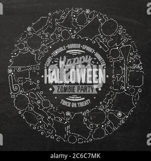 Runde Rahmen Halloween Cartoon-Objekte, Symbole und Artikel Stock Vektor