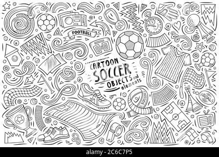 Vektor Doodle Cartoon Satz von Fußball-Objekte Stock Vektor