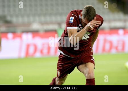 Turin, Italien. Juli 2020. Turin, Italien, 08 Jul 2020, Andrea Belotti Torino) feiert nach dem Tor bei Torino gegen Brescia - italienische Serie A Fußballspiel - Credit: LM/Claudio Benedetto Credit: Claudio Benedetto/LPS/ZUMA Wire/Alamy Live News Stockfoto