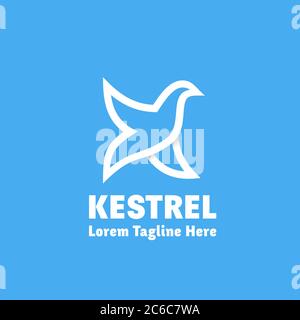 Kestrel Abstract Vektor-Zeichen, Emblem oder Logo-Vorlage. Vogel als Buchstabe K-Symbol. Linienstil Silhouette mit Typografie. Stock Vektor