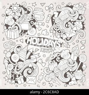 Linie Kunst Satz von Feiertagen Doodle Designs Stock Vektor