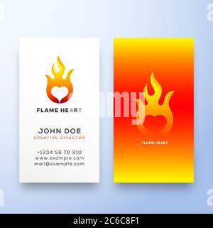 Flame Heart Abstract Vektor-Zeichen, Symbol oder Logo-Vorlage und Visitenkarte. Stationäres Konzept Mit Negativraummemblem. Stock Vektor