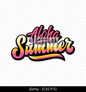 Aloha Sommer Abstrakt Vektor Hand Schriftzug Zeichen oder Poster. Farbverlauf In Pink Gelb. Stock Vektor