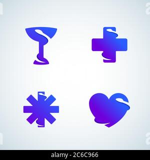 Medizin Symbole Negative Space Snake. Abstrakte Vektorzeichen, Embleme, Symbole oder Logo-Template-Set. Moderner Gradient. Stock Vektor