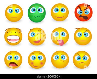 Satz Emoji Emoticons Gesicht Symbole isoliert. Vektorgrafik. Stock Vektor