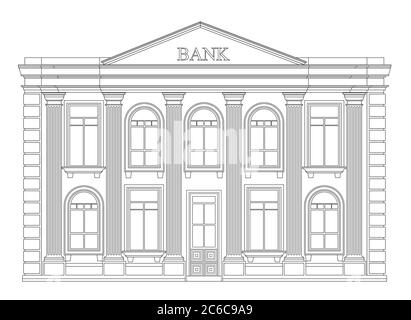 Symbol für die Umrisslinie des Bankgebäudes isoliert. Elegante dünne Linie Stil Zeichnung Design Stock Vektor