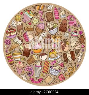 Set von Eis Cartoon doodles Objekte Stock Vektor