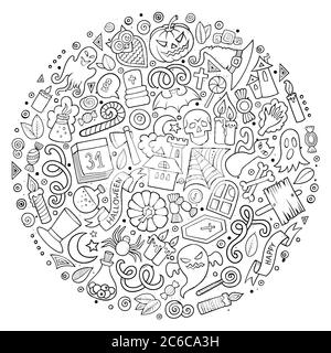 Set von Halloween Cartoon-Objekte, Symbole und Artikel Stock Vektor