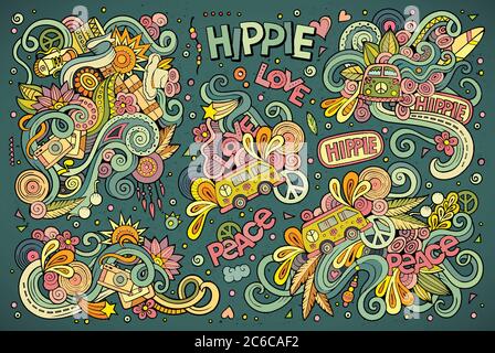 Bunte Reihe von Hippie-Objekte Stock Vektor