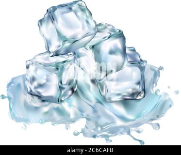 Eiswürfel Transparent Vektor 3d-Illustration realistische set. Wasserfreeze Clipart für Ihr Design. Stock Vektor