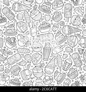 Cartoon handgezeichnete Eis kritzelt nahtlose Muster Stock Vektor