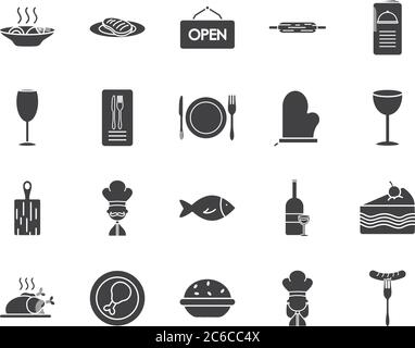 Stück Kuchen und Restaurant-Symbol auf weißem Hintergrund gesetzt, Silhouette Stil, Vektor-Illustration Stock Vektor