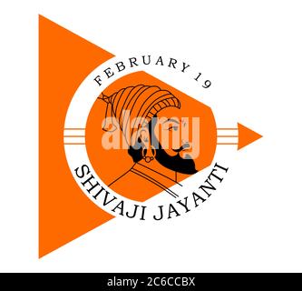 Shivaji Jayanti ist ein Fest und Feiertag des indischen Staates Maharashtra, Kreis-Logo mit oranger Flagge Stock Vektor