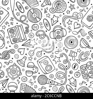Cartoon handgezeichnete Musikinstrumente nahtlose Muster Stock Vektor