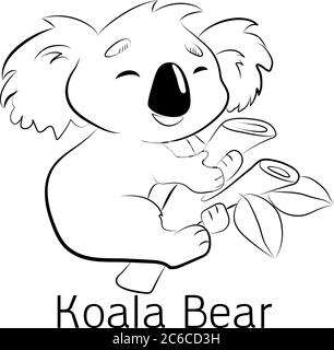 Koala niedlichen Bären in Vektor-Malbuch. Illustration Kind, ein australisches Tier, sitzend. Stock Vektor